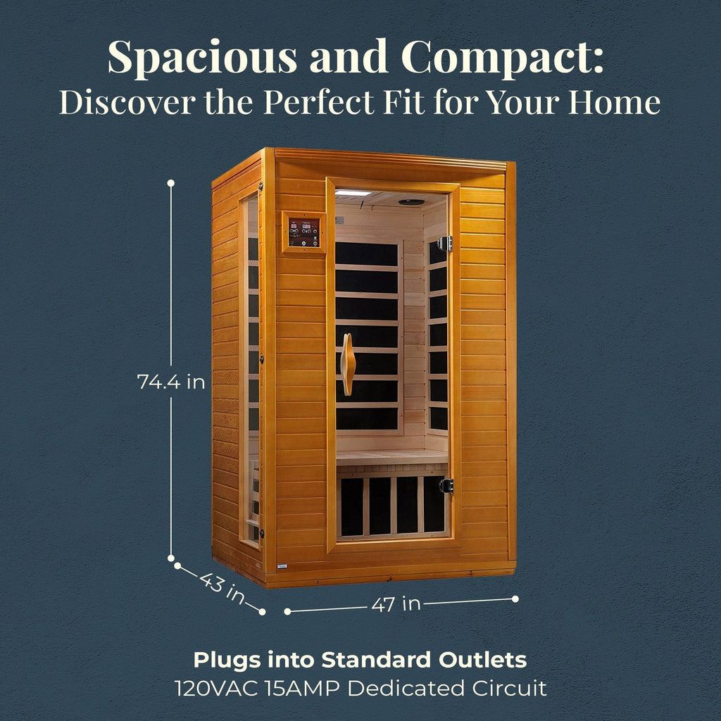 Sauna infrarouge lointain à faible champ électromagnétique Dynamic Saunas Andora pour 2 personnes, en bois de pruche du Canada