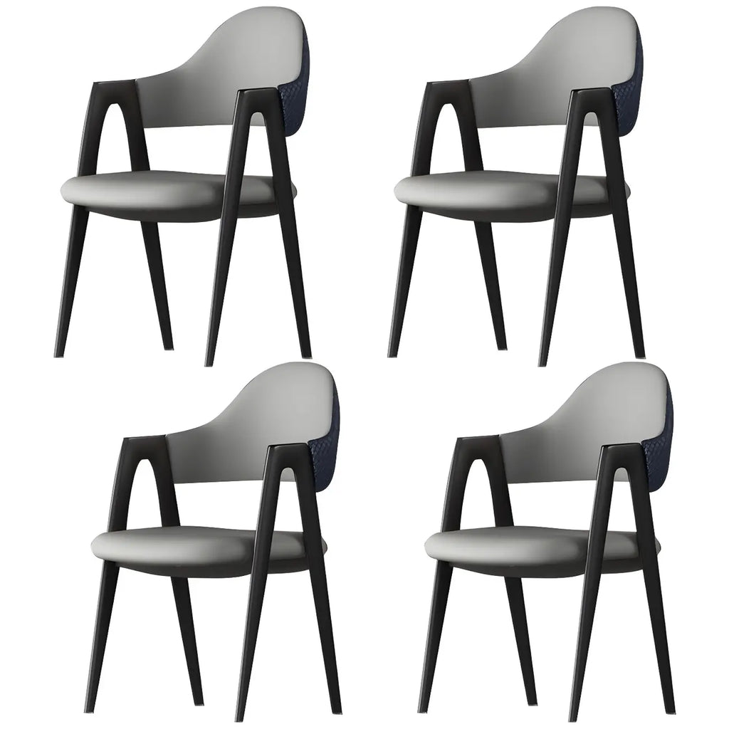 Chaise de salle à manger moderne en cuir avec dossier incurvé et accoudoirs ouverts