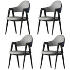 Chaise de salle à manger moderne en cuir avec dossier incurvé et accoudoirs ouverts