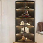 Vitrine d'angle moderne en métal gris et bois avec porte vitrée