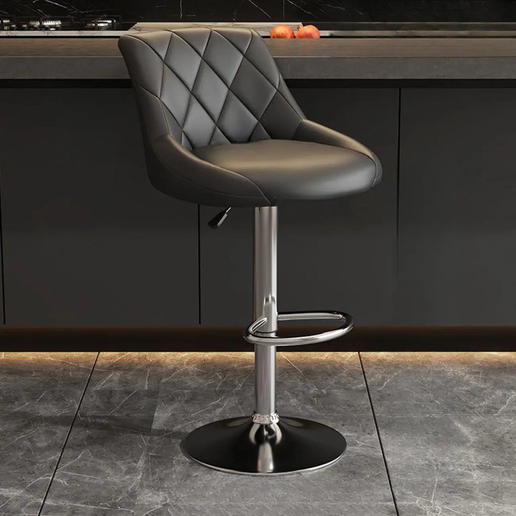 Tabouret de bar pivotant capitonné à losanges, réglable, en cuir PU noir et rouge