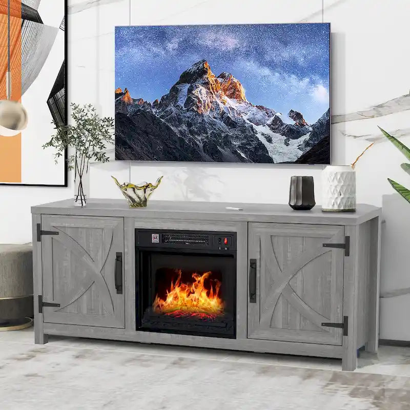 Mobile TV per camino elettrico da 58" con tavolo consolle, per televisori fino a 65"
