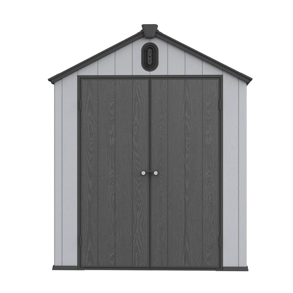 Abri de jardin en résine plastique tout temps avec plancher, dimensions : 1,83 m x 1,22 m / 1,83 m x 2,44 m / 2,44 m x 1,83 m / 2,44 m x 3,05 m.