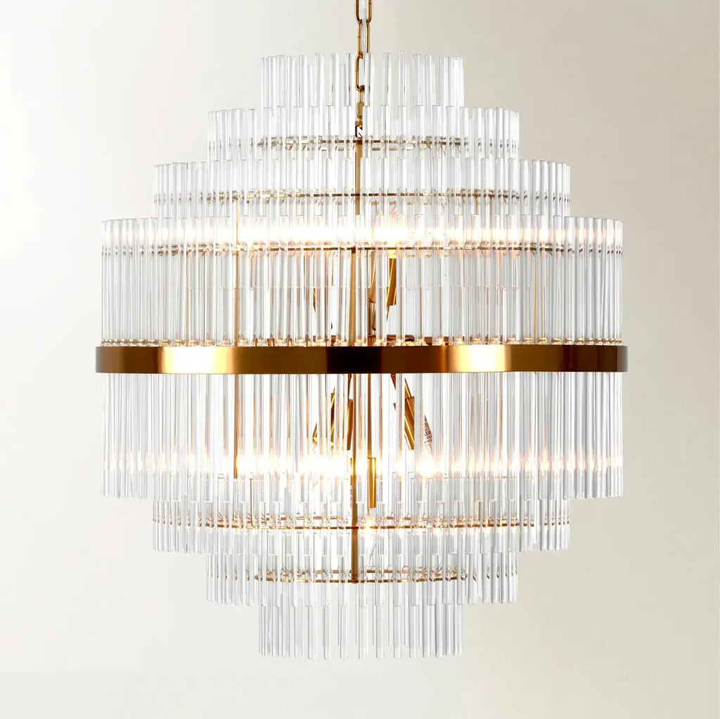 Lustre moderne en verre transparent avec finition dorée