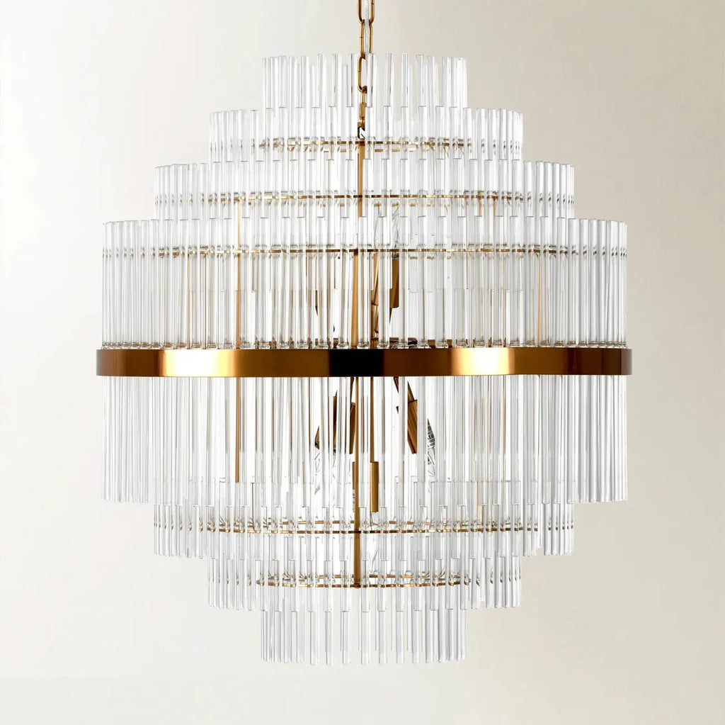 Lustre moderne en verre transparent avec finition dorée