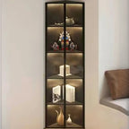 Vitrine d'angle moderne en métal gris et bois avec porte vitrée