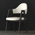 Chaise de salle à manger moderne en cuir avec dossier incurvé et accoudoirs ouverts
