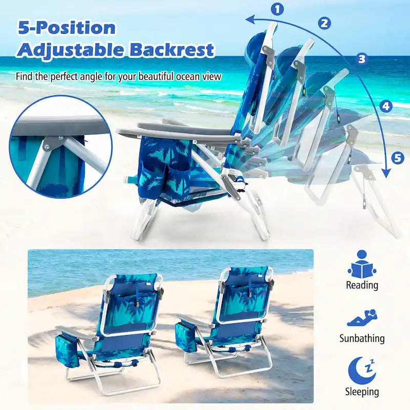 Lot de 4 chaises de plage pliantes de randonnée Costway, 5 positions d'extérieur - Voir détails