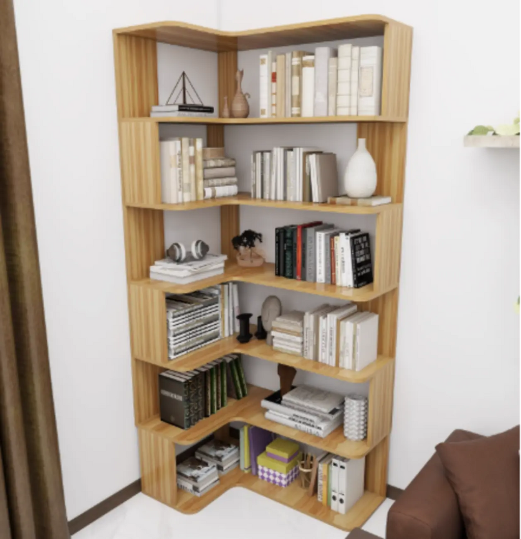 Bibliothèque d'angle en bois composite à 6 étagères