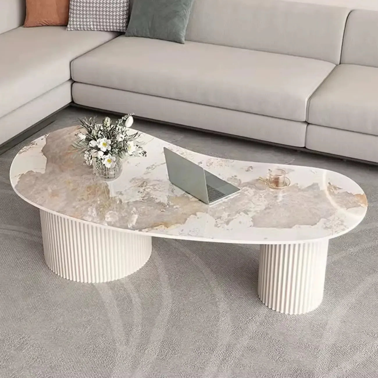 Table basse ovale blanche minimaliste standard avec 2 tiroirs