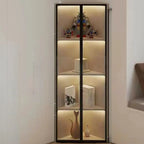 Vitrine d'angle moderne en métal gris et bois avec porte vitrée