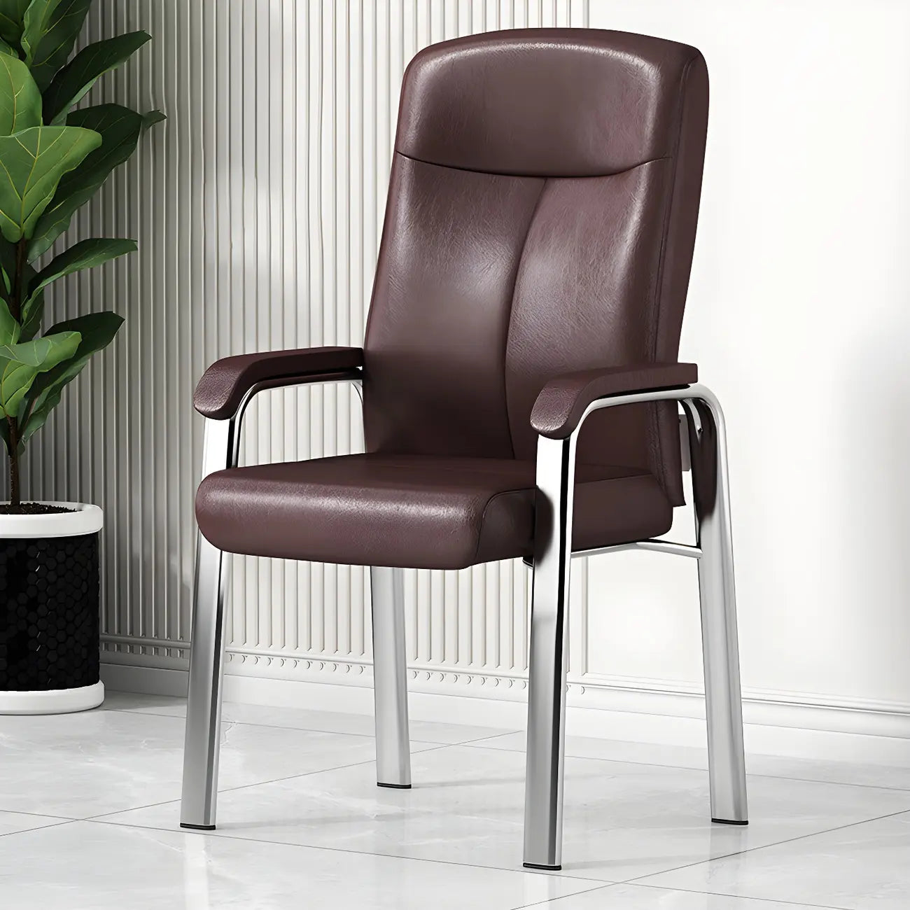 Chaise de bureau moderne HomeyFad en cuir et métal, à 4 pieds et accoudoirs