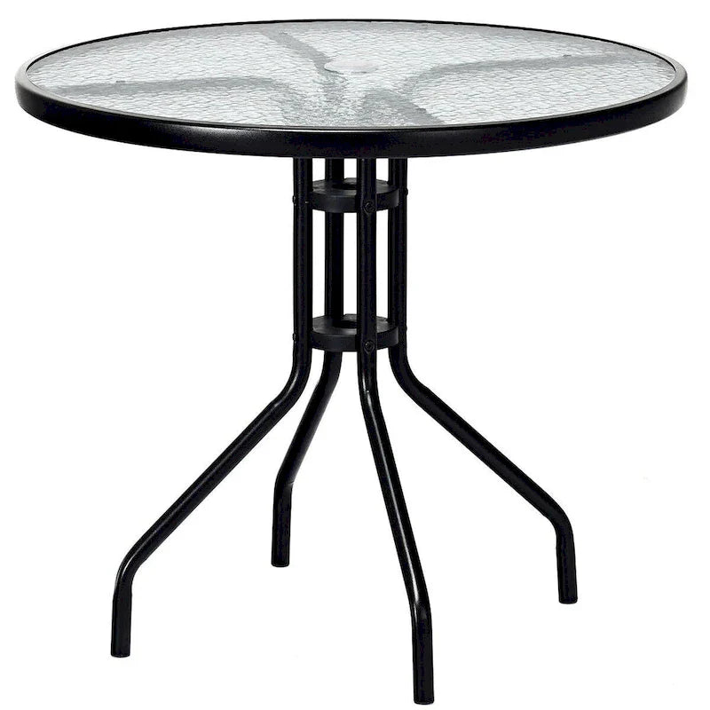 Table ronde de jardin Costway 32 avec plateau en verre trempé