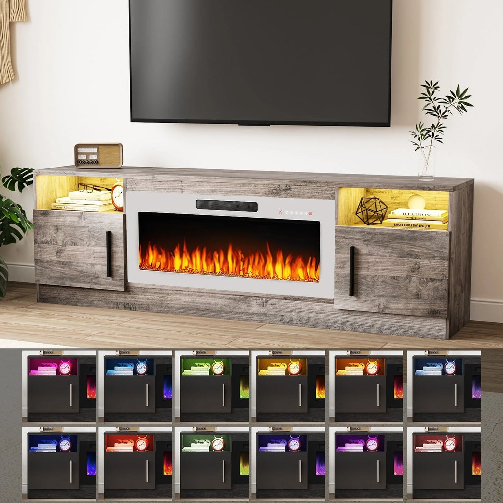 Meuble TV Bossin 70 avec cheminée électrique 36 pouces, compatible avec les téléviseurs jusqu'à 80 pouces, éclairage LED 16 couleurs/centre multimédia