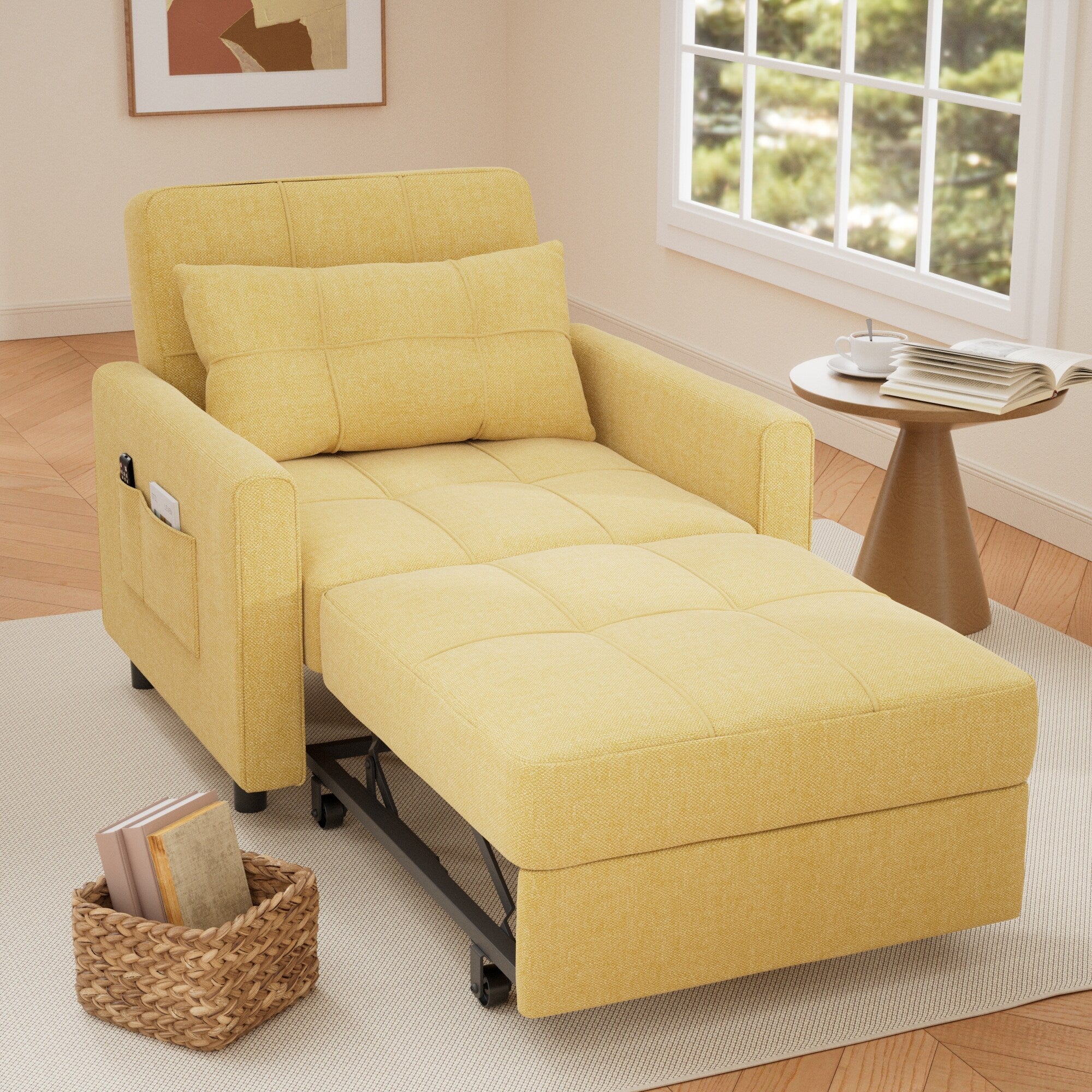 Divano Letto Trasformabile 3-in-1, Poltrona Letto Estraibile, Letto Pieghevole Convertibile per Soggiorno