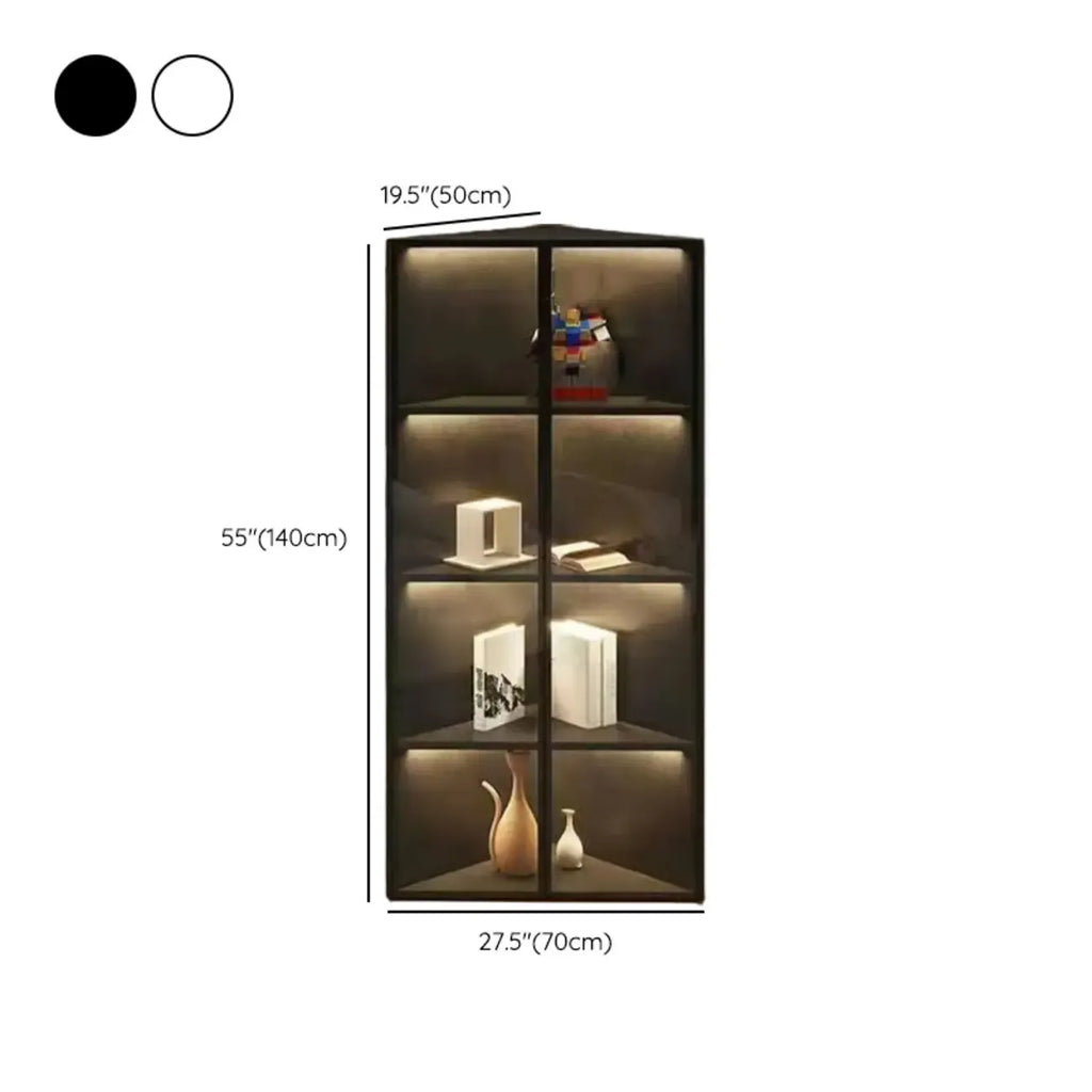 Vitrine d'angle moderne en métal gris et bois avec porte vitrée