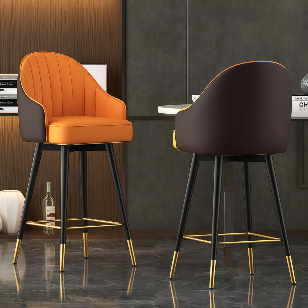 Sgabello da bar imbottito girevole in pelle Art Déco