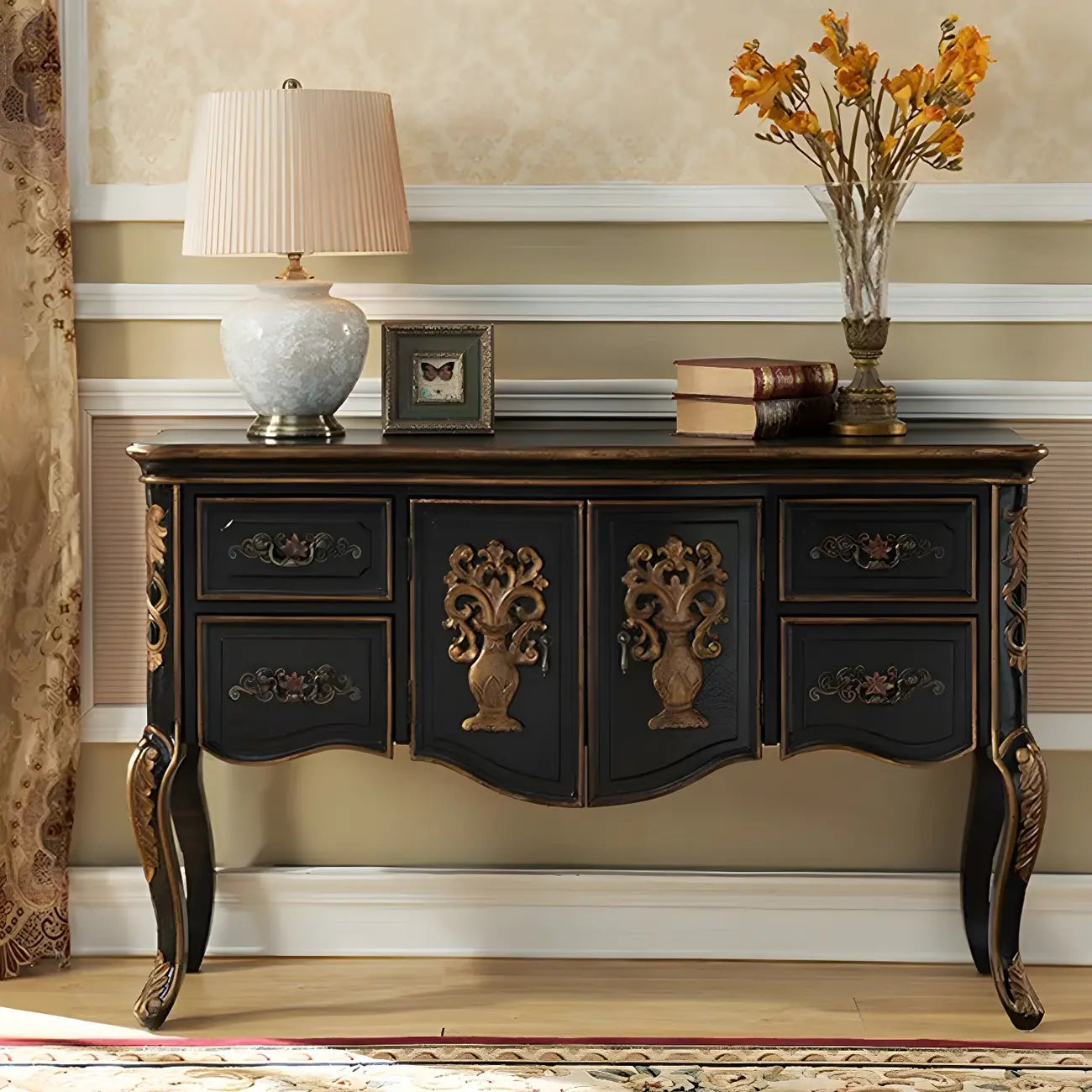 Console de rangement en bois de style français avec tiroirs