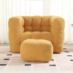 HOMEFUN Poltrona singola moderna trapuntata in Bouclé con pouf