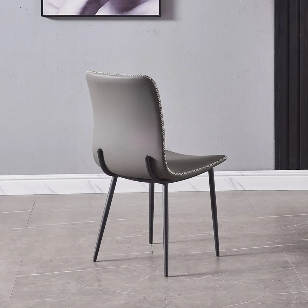 Chaise de salle à manger moderne sans accoudoirs, en similicuir gris et pieds en métal