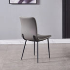 Chaise de salle à manger moderne sans accoudoirs, en similicuir gris et pieds en métal