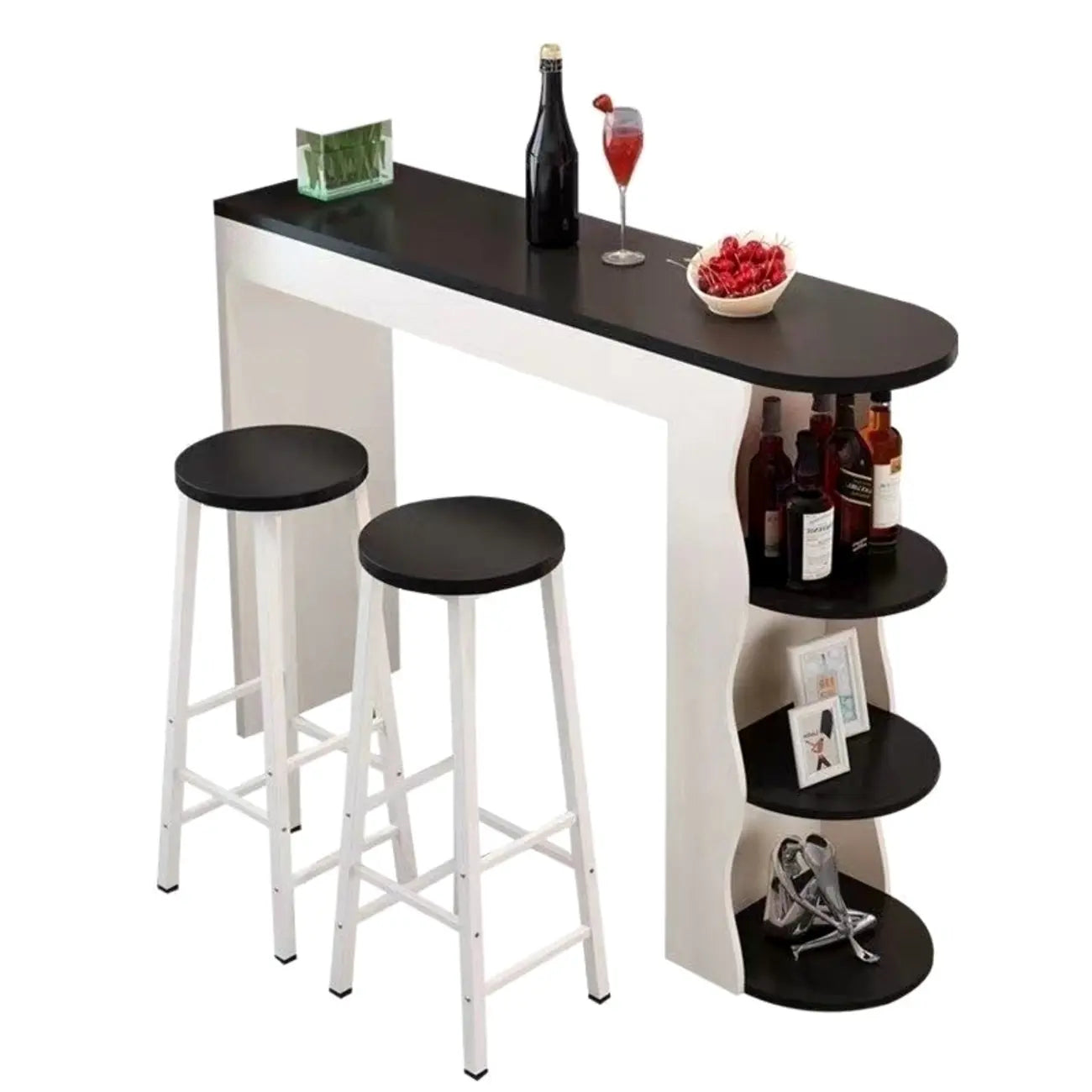 Tables de bar modernes asymétriques en bois noir et blanc