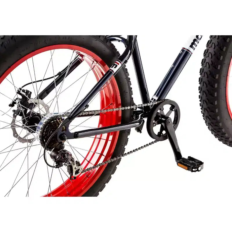 Mongoose Dolomite, Bici da montagna da uomo con pneumatici fat da 26", blu scuro/rosso