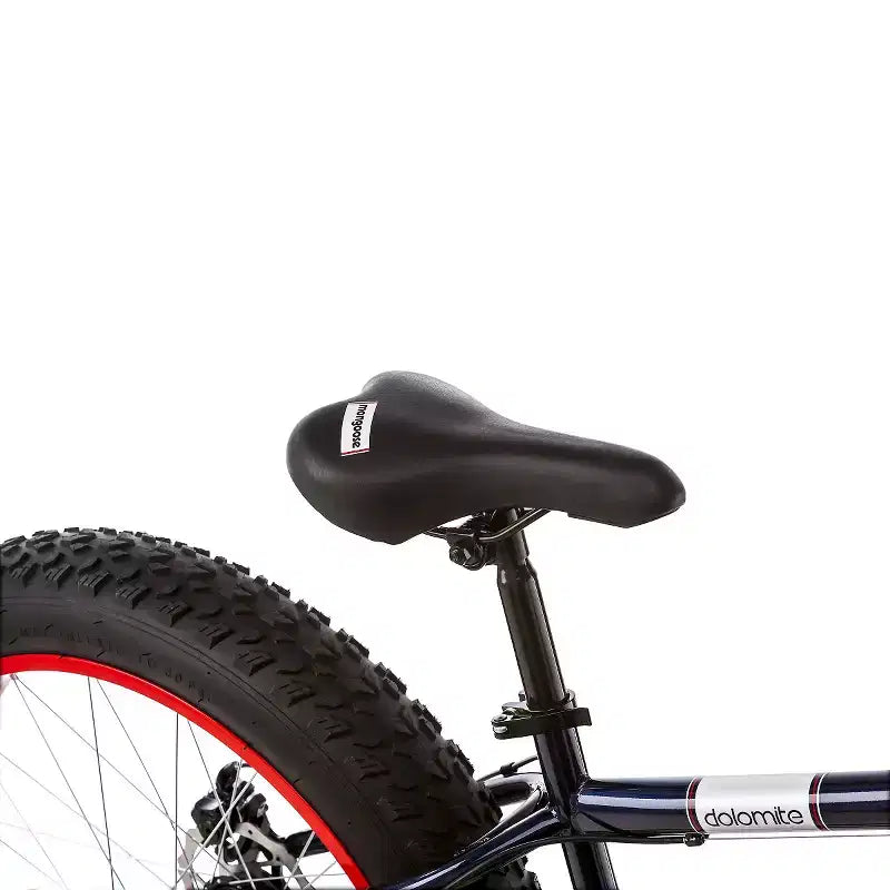 Mongoose Dolomite, Bici da montagna da uomo con pneumatici fat da 26", blu scuro/rosso