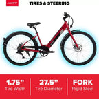 Bicicletta elettrica Huffy Lyndon Step-Through - Ruote da 27.5" - 20 MPH - 36V - Rossa