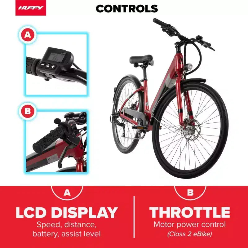 Bicicletta elettrica Huffy Lyndon Step-Through - Ruote da 27.5" - 20 MPH - 36V - Rossa
