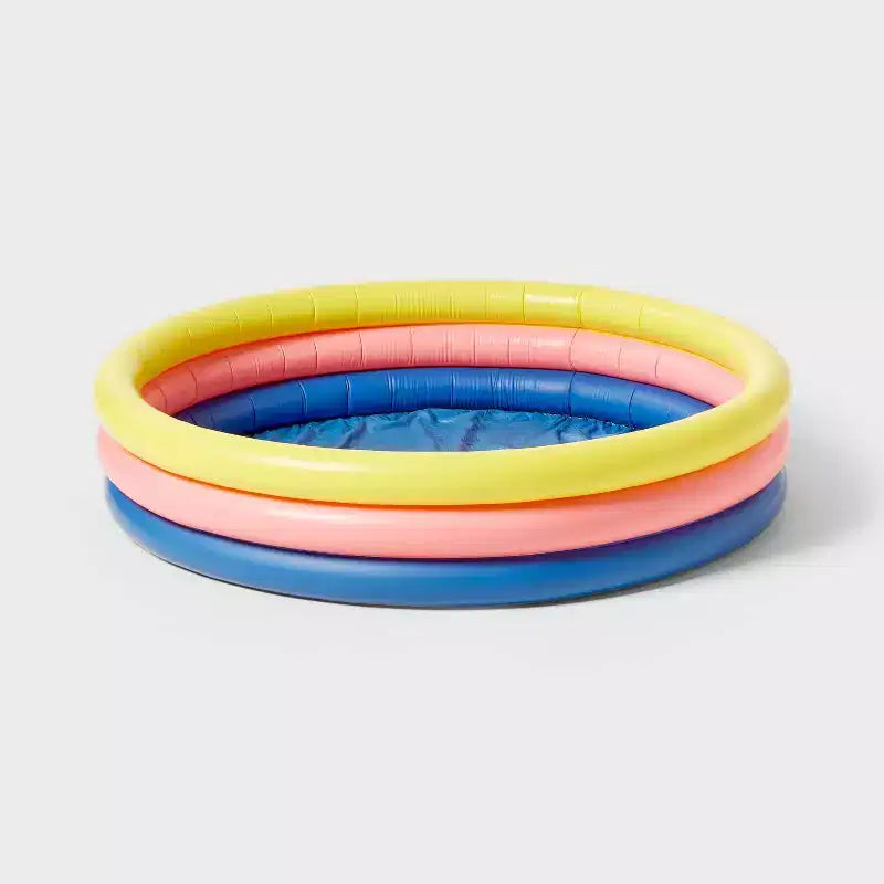 10.63'' x 4.13'' x 15' 3 Ring Pool 105 gal Round Kiddie Pool - Yellow/Pink/Navy - Sun Squad™: PVC Inflatable for Kids