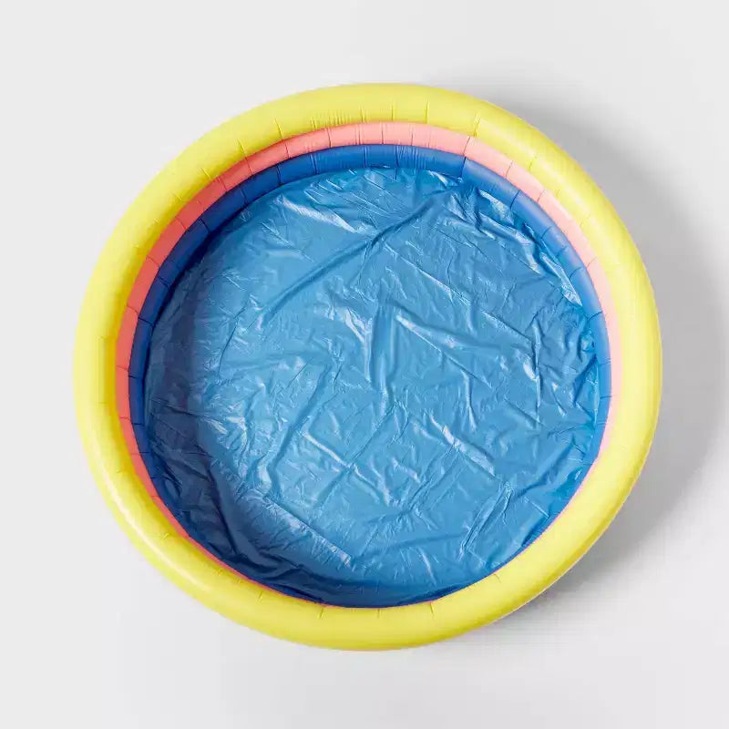 Piscine Ronde pour Enfants 3 Anneaux 105 gal 27 x 10,5 x 38 cm - Jaune/Rose/Bleu Marine - Sun Squad™ : PVC Gonflable pour Enfants