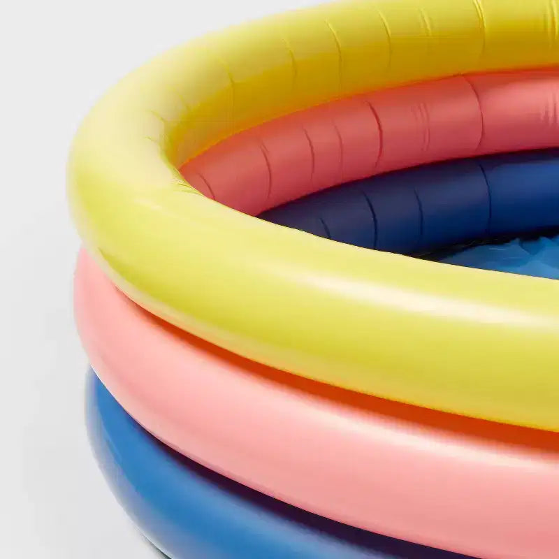 Piscine Ronde pour Enfants 3 Anneaux 105 gal 27 x 10,5 x 38 cm - Jaune/Rose/Bleu Marine - Sun Squad™ : PVC Gonflable pour Enfants