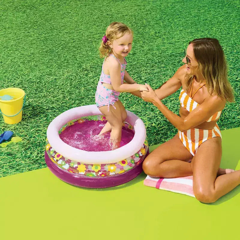 Mini-piscine 3 anneaux avec motif floral 22,3 cm x 16,7 cm x 5,6 cm, ronde, 41,6 L - Sun Squad™