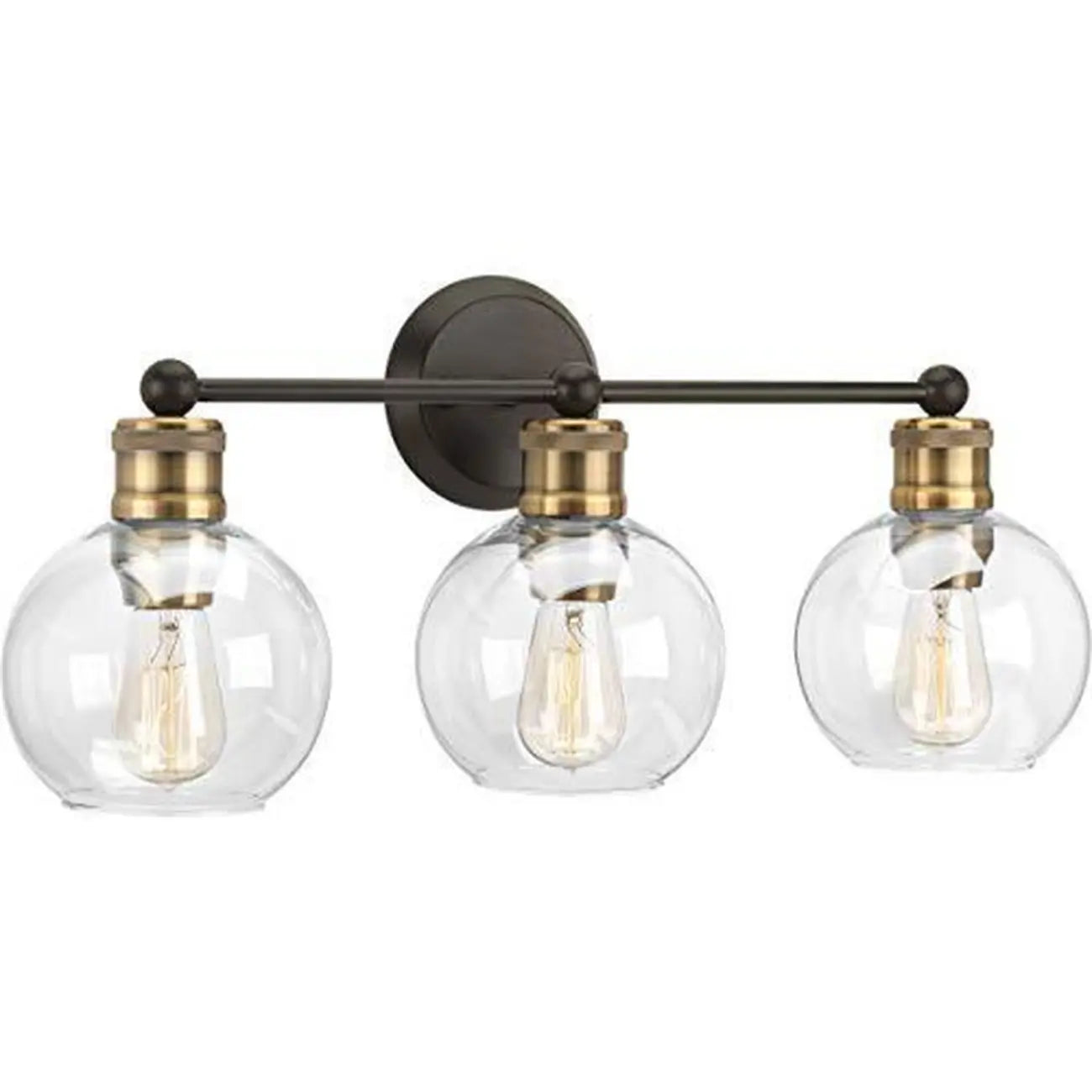 Applique da bagno a 3 luci in ottone vintage con globi