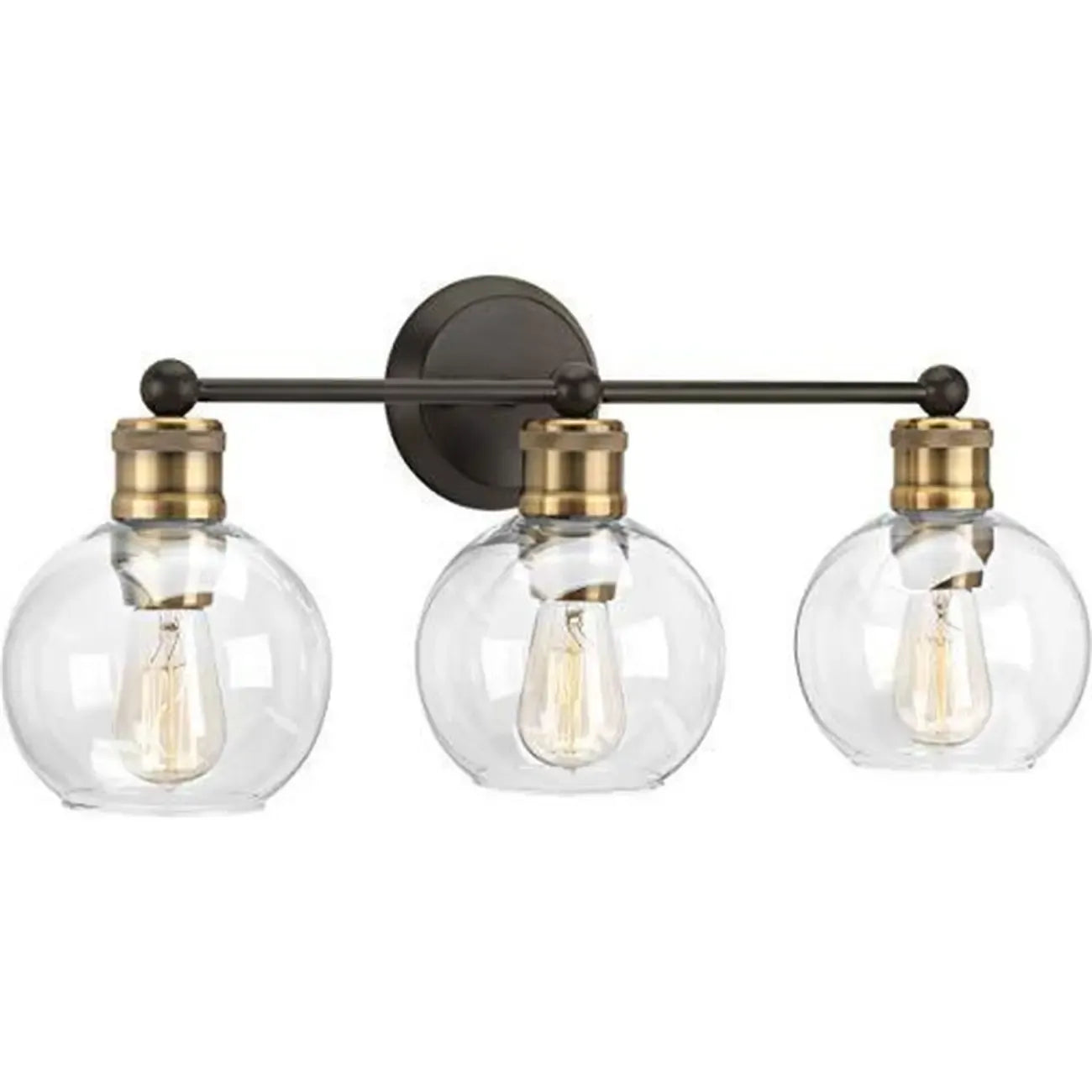 Applique da bagno a 3 luci in ottone vintage con globi