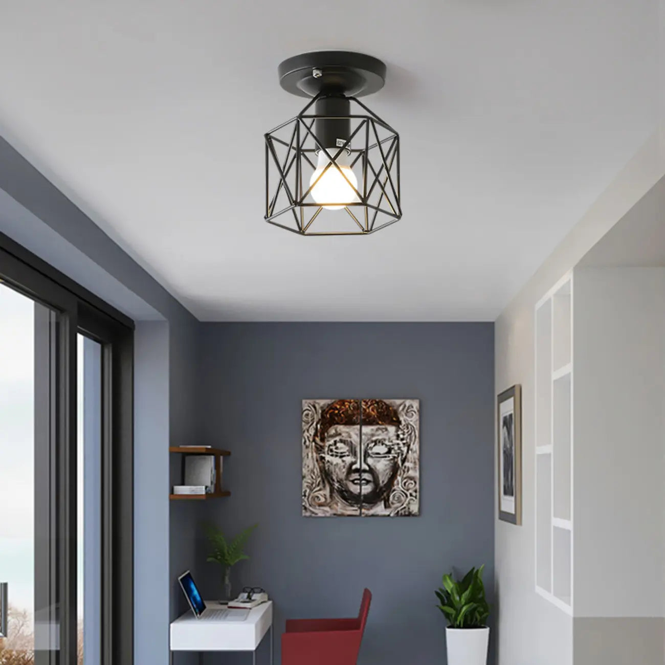 Plafonnier semi-encastré noir de style industriel pour salon