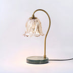 Lampe de chevet élégante en verre à motif floral avec pied porte-gobelet