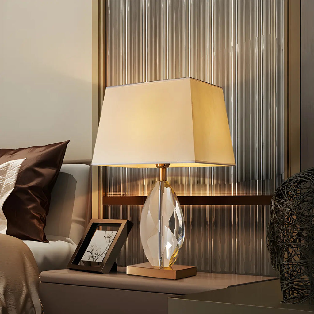 Lampe de chevet en cristal de luxe, abat-jour rectangulaire beige