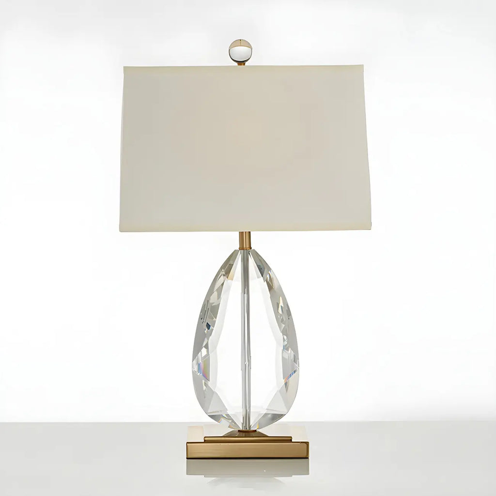 Lampe de chevet en cristal de luxe, abat-jour rectangulaire beige