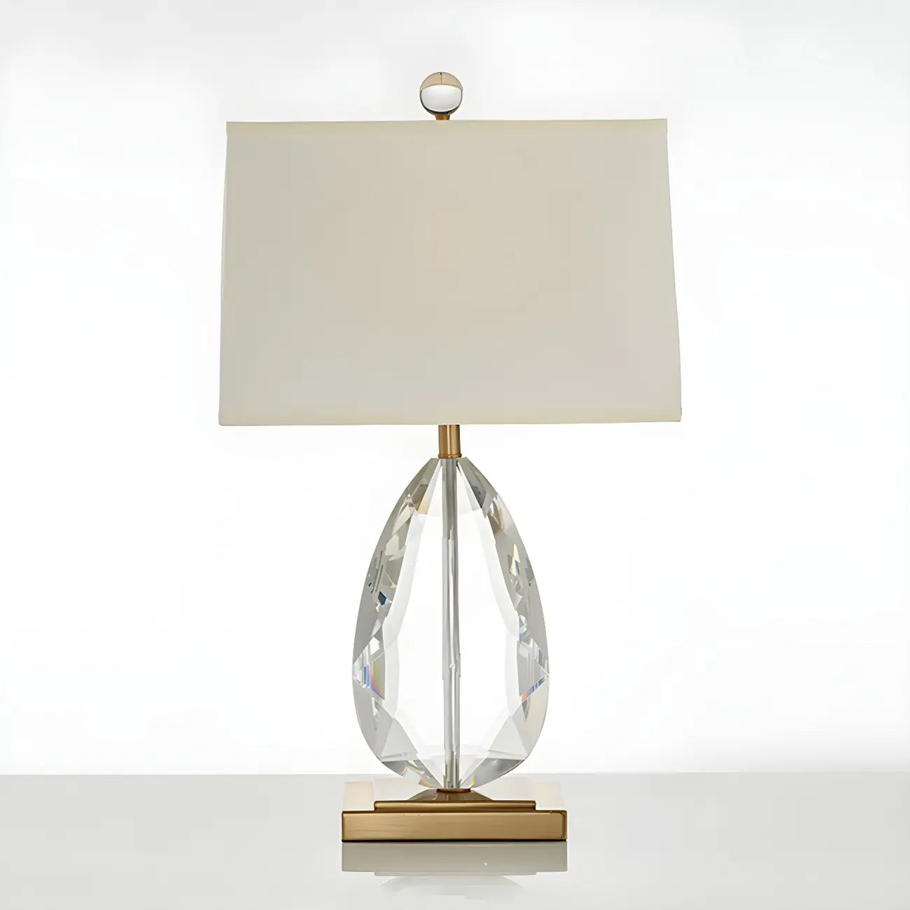 Lampe de chevet en cristal de luxe, abat-jour rectangulaire beige