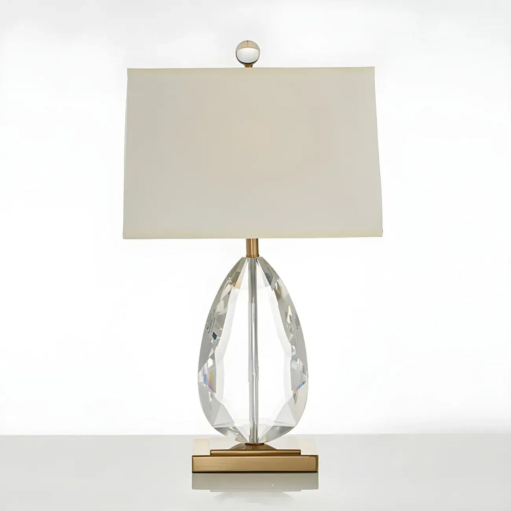 Lampe de chevet en cristal de luxe, abat-jour rectangulaire beige