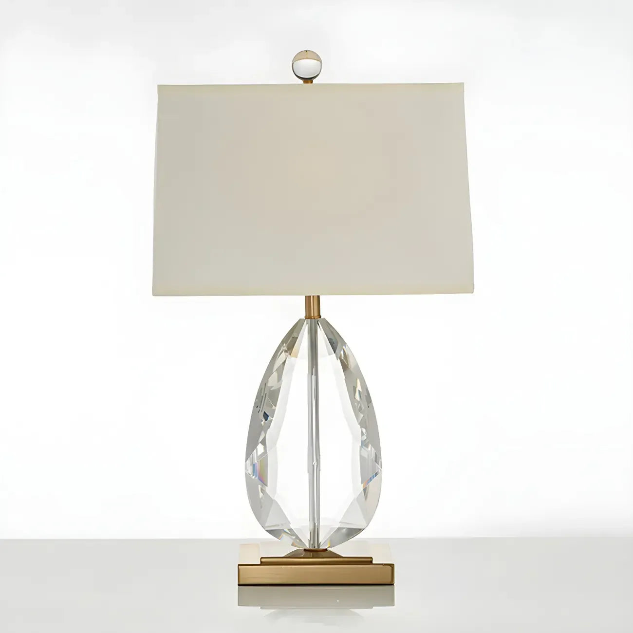 Lampe de chevet en cristal de luxe, abat-jour rectangulaire beige