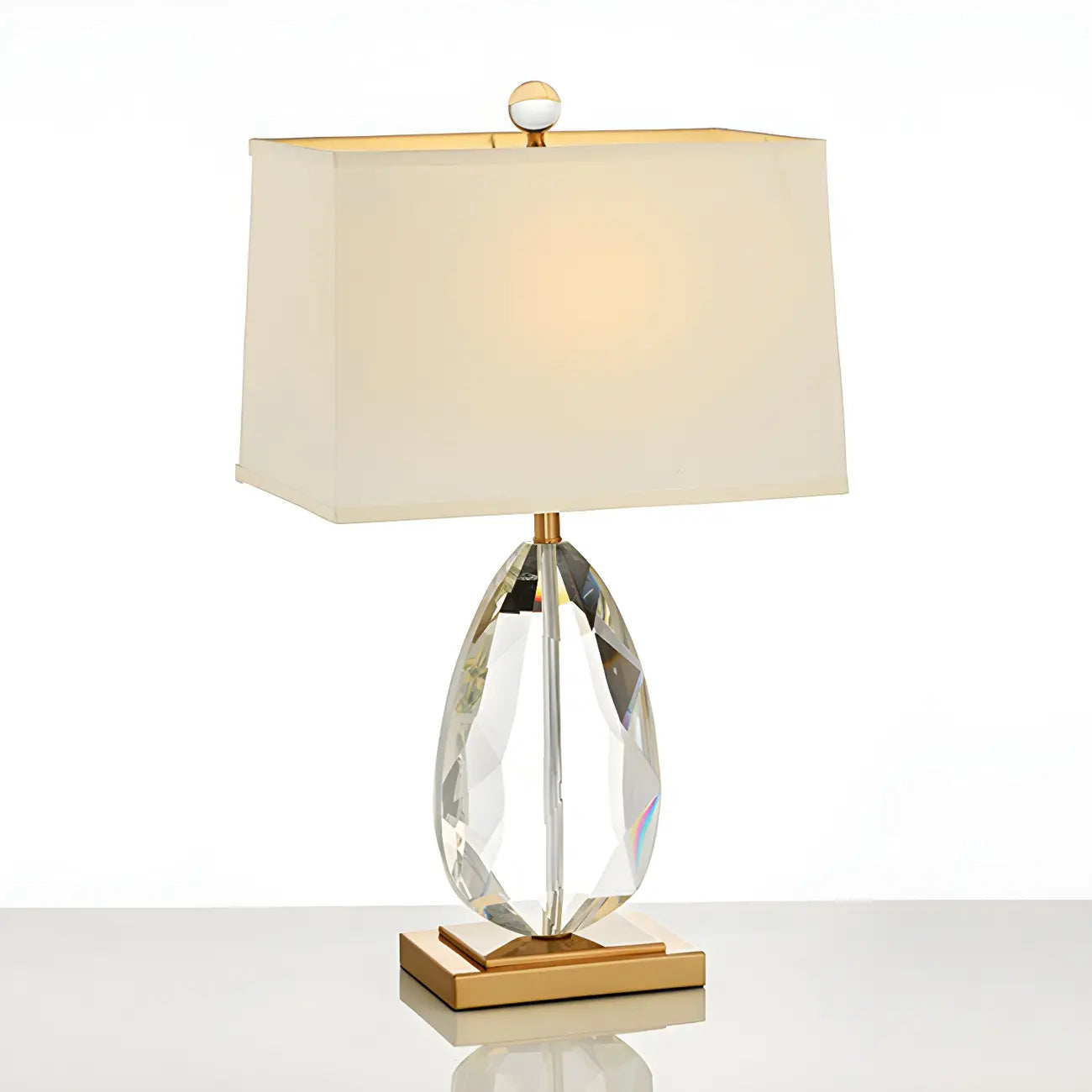 Lampe de chevet en cristal de luxe, abat-jour rectangulaire beige
