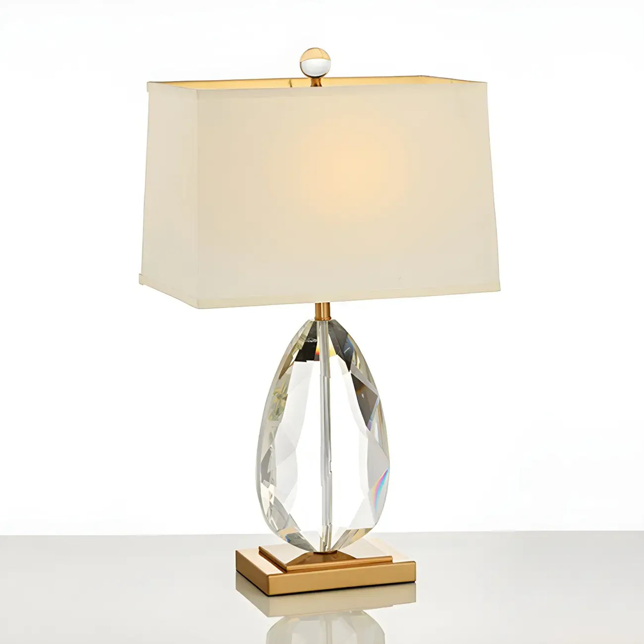 Lampe de chevet en cristal de luxe, abat-jour rectangulaire beige