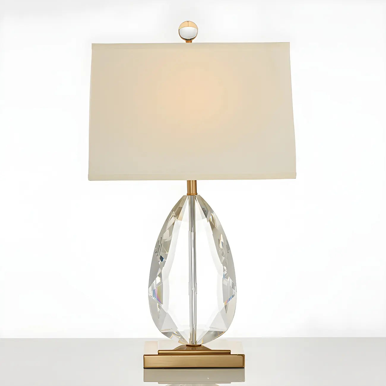 Lampe de chevet en cristal de luxe, abat-jour rectangulaire beige