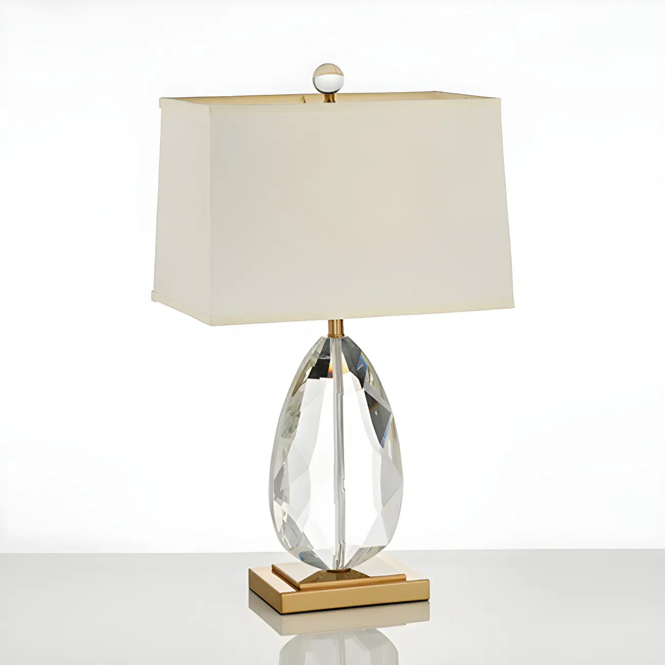 Lampe de chevet en cristal de luxe, abat-jour rectangulaire beige
