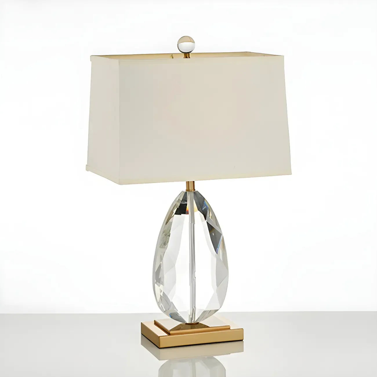 Lampe de chevet en cristal de luxe, abat-jour rectangulaire beige