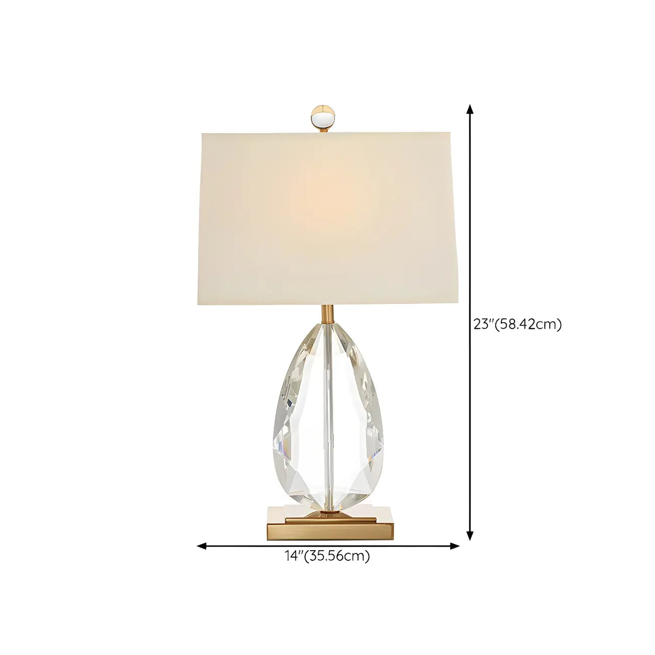 Lampe de chevet en cristal de luxe, abat-jour rectangulaire beige