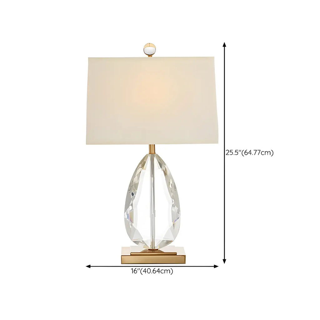 Lampe de chevet en cristal de luxe, abat-jour rectangulaire beige